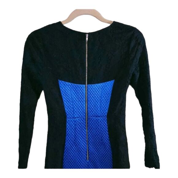 Tracy Reese Long Sleeve Colorblock Mini Sheath Dress Satin & Lace Women's 2 - Picture 5 of 6